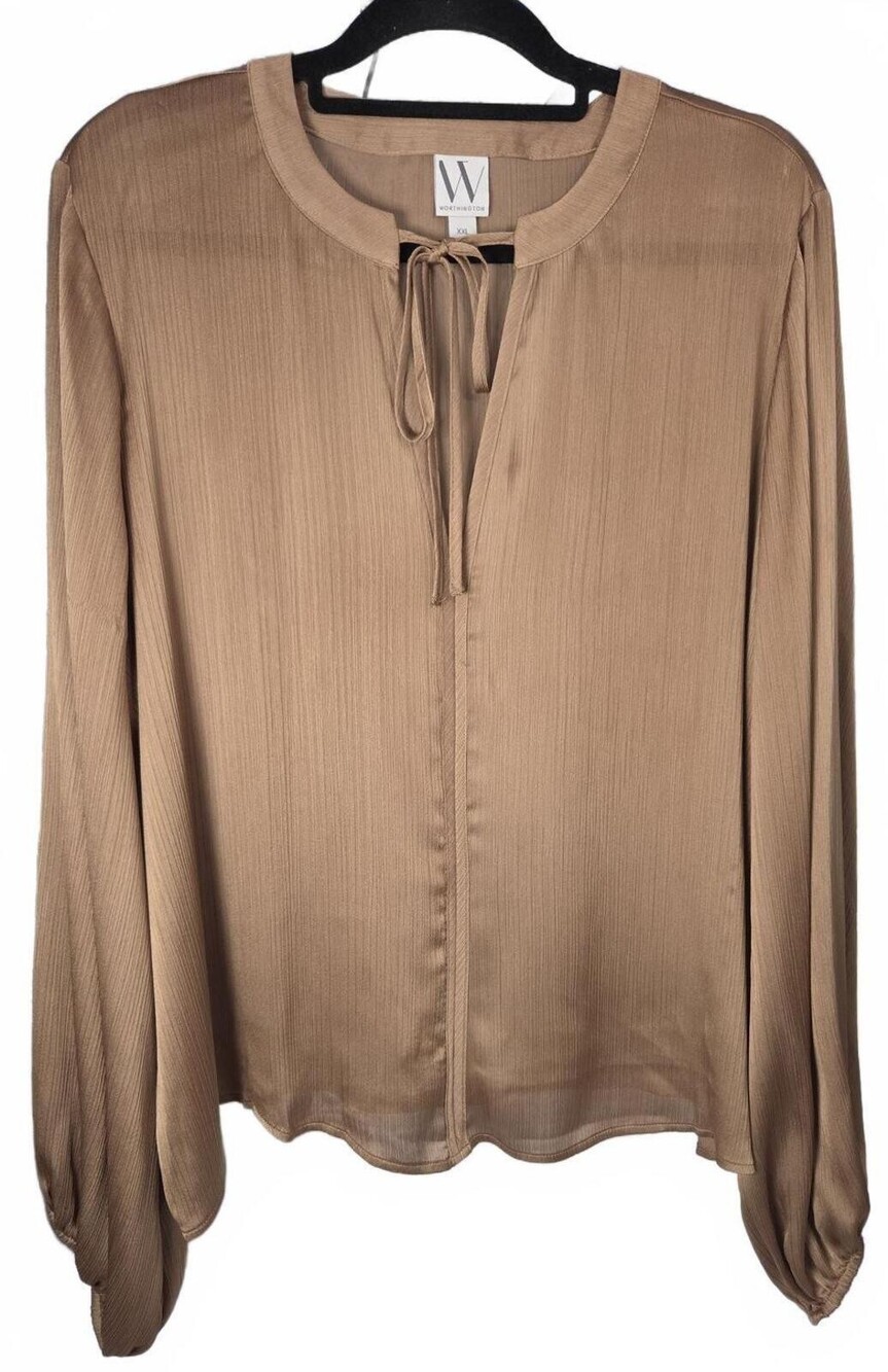 Worthington Women's Long Sleeve Beige Blouse XXL